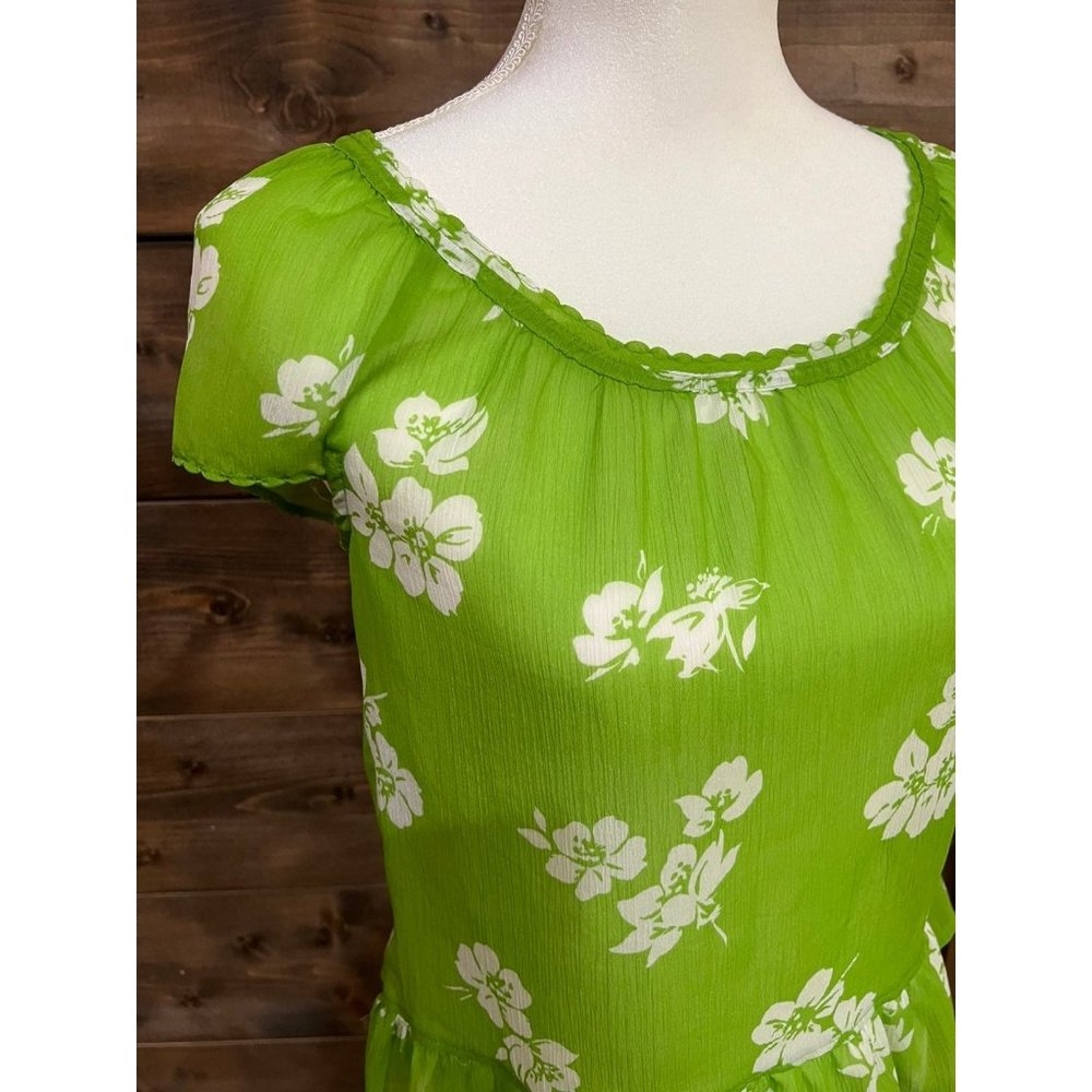 Women's Hollister Blouse Lime Green Floral - Picture 2 of 6